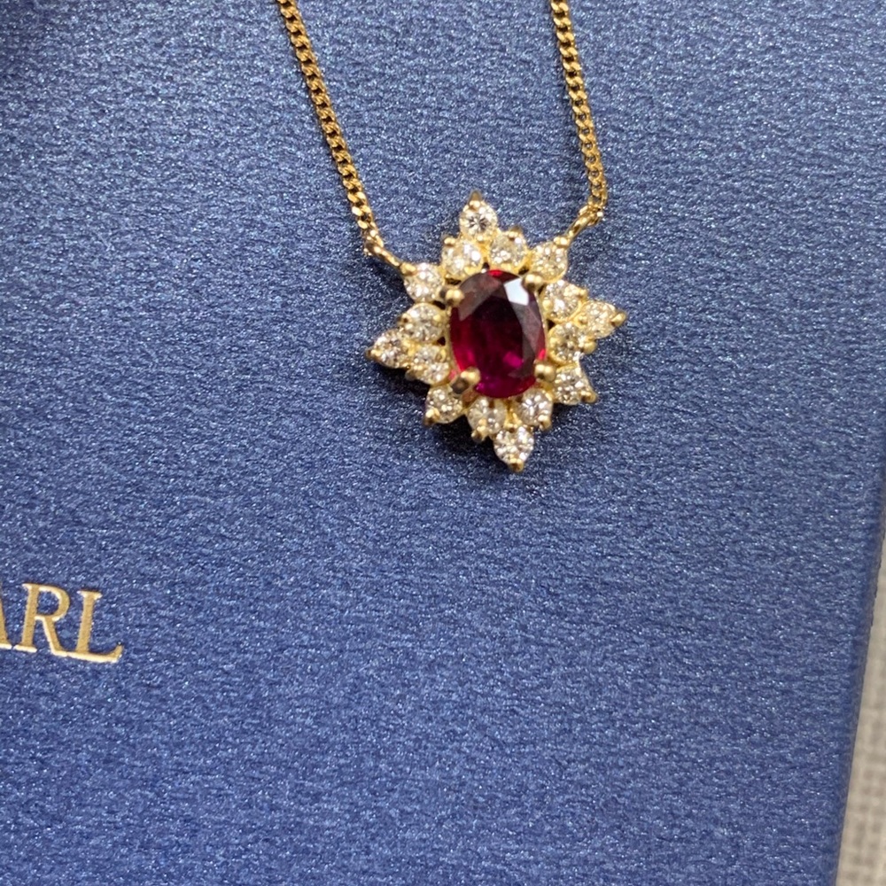 Solid 18k Yellow Gold Ruby And Diamond Necklace - image 3